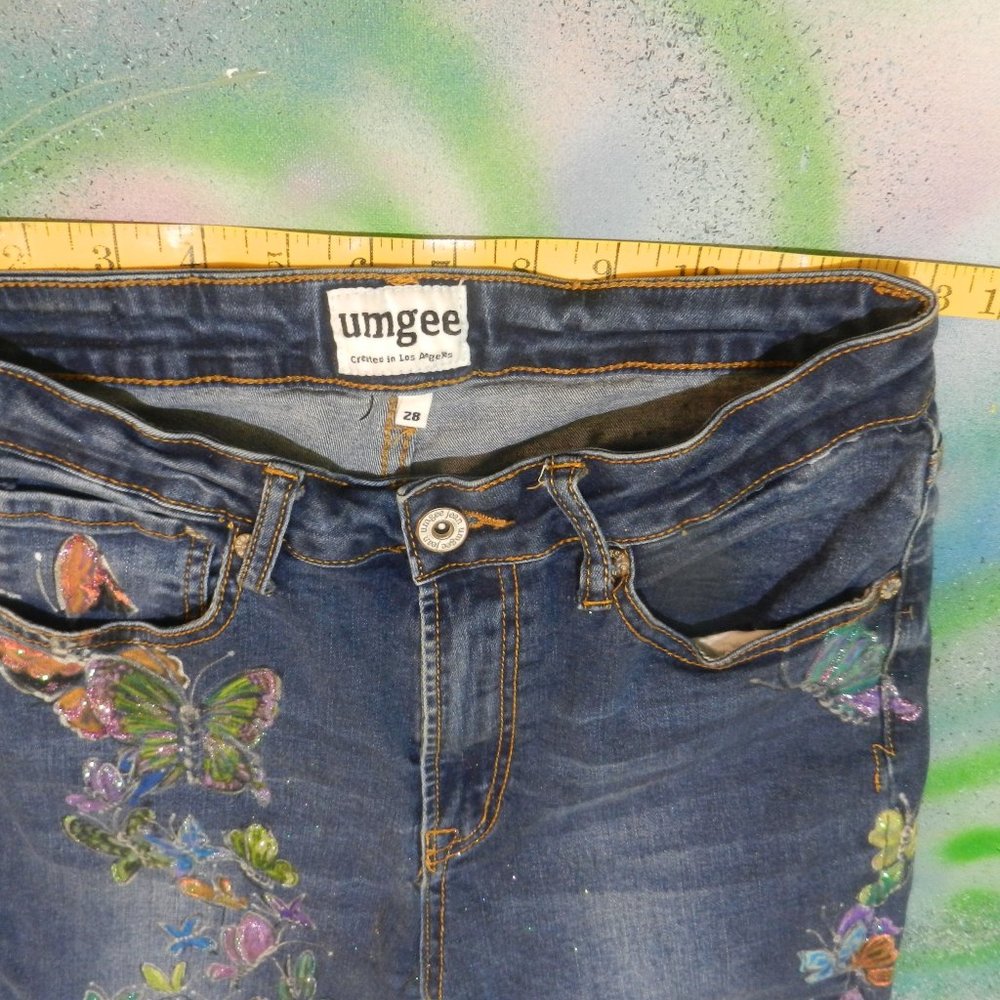 OOAK Metamorphosis butterfly statement jeans hand painted artisan denim SMALL - Picture 6 of 16
